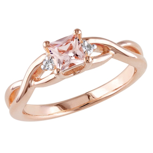 GEM AND HARMONY  Morganite Ring 1/3 Carat (Ctw) With Diamonds In Rose Sterling In Silver