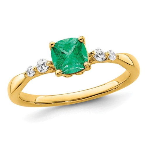GEM AND HARMONY  1/2 Carat (Ctw) Emerald Ring In 14K Gold With Diamonds In Yellow