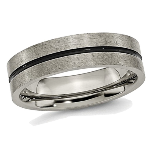 GEM AND HARMONY  Mens Titanium 6MM Satin Enamel Brushed Wedding Band Ring In Black