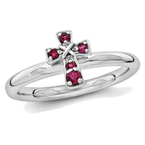 GEM AND HARMONY  Lab Created Ruby Cross Ring 1/8 Carat (Ctw) In Sterling In Silver