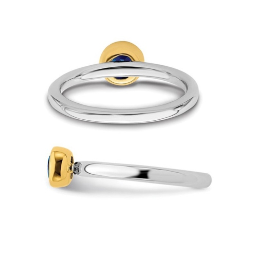 Ladies Lab Created Blue Sapphire Solitaire Ring 1/2 Carat in Sterling Silver with Yelow Gold Plated Accent