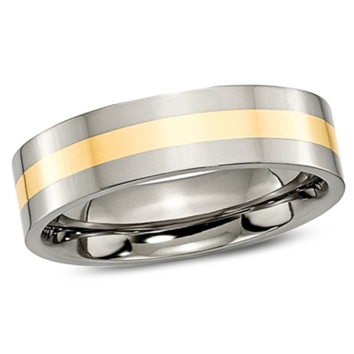 GEM AND HARMONY  Mens 6MM Titanium Wedding Band Ring With 14 Inlay In Gold