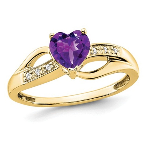 GEM AND HARMONY  5/8 Carat (Ctw) Amethyst Heart Promise Ring In 10K Gold In Yellow