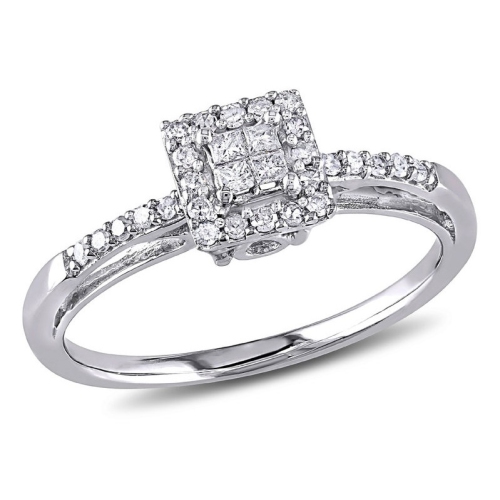 GEM AND HARMONY  1/5 Carat (Ctw) Princess-Cut Diamond Halo Engagement Ring In 10K Gold In White