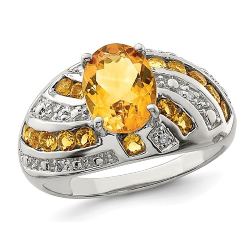GEM AND HARMONY  2.20 Carat (Ctw) Natural Citrine Ring With Accent Diamonds In Sterling In Silver