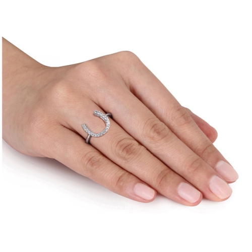 1/2 Carat White Topaz Horseshoe Ring In Sterling Silver