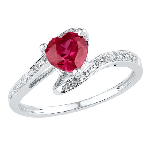 GEM AND HARMONY  1.00 Carat (Ctw) Lab-Created Ruby Heart Ring In Sterling In Silver