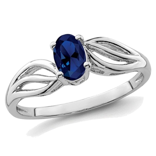 GEM AND HARMONY  1/2 Carat (Ctw) Oval Cut Lab Created Sapphire Ring In Sterling In Silver