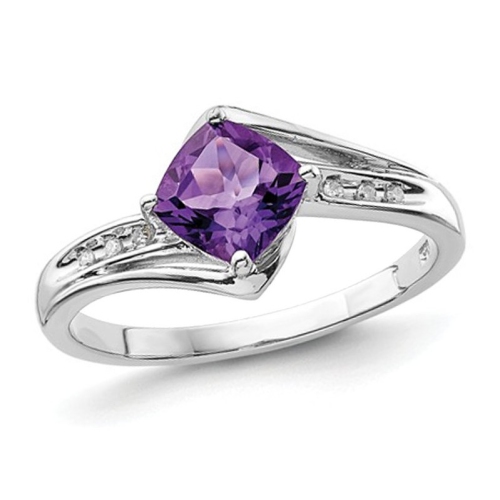 GEM AND HARMONY  1.25 Carat (Ctw) Natural Cushion-Cut Amethyst Ring In Sterling In Silver