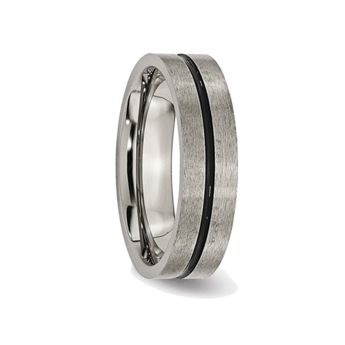 Mens Titanium 6mm Satin Black Enamel Brushed Wedding Band Ring