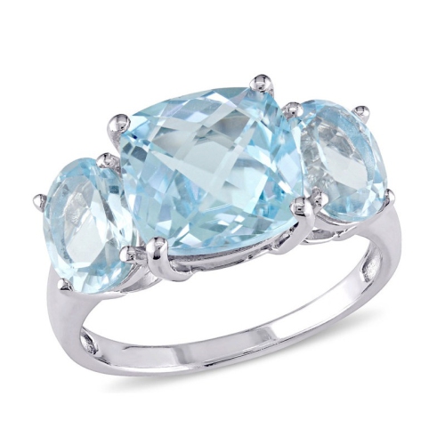 GEM AND HARMONY  8.35 Carat (Ctw) Topaz Three Stone Ring In Sterling Silver In Blue