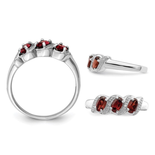 3/4 Carat Three-Stone Garnet Ring in Sterling Silver