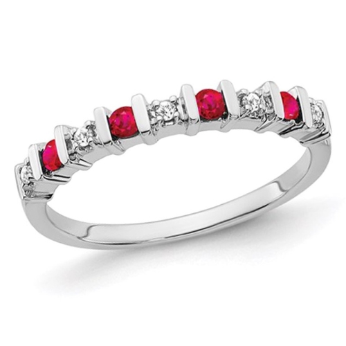 GEM AND HARMONY  1/5 Carat (Ctw) Natural Ruby Ring In 14K Gold With Diamonds In White