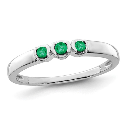 GEM AND HARMONY  1/10 Carat (Ctw) Three-Stone Emerald Ring In Sterling In Silver