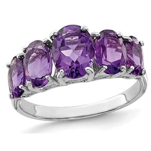3.40 Carat Five-Stone Amethyst Ring in Sterling Silver