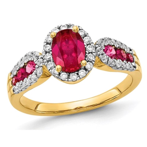 GEM AND HARMONY  1.31 Carat (Ctw) Natural Ruby Ring In 14K Gold With Diamonds In Yellow