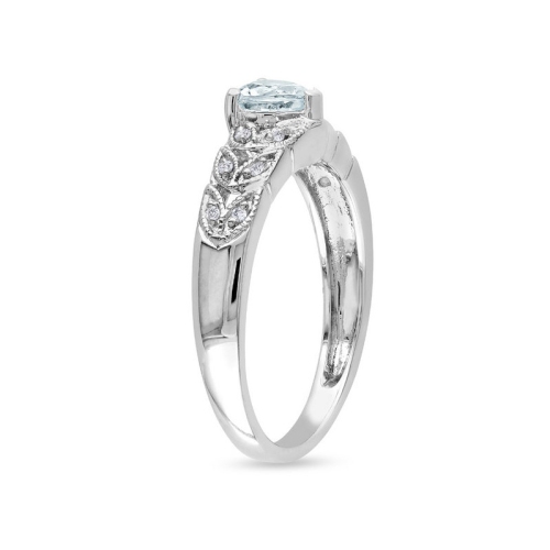 2/5 Carat Aquamarine Heart Ring in Sterling Silver with Accent Diamonds
