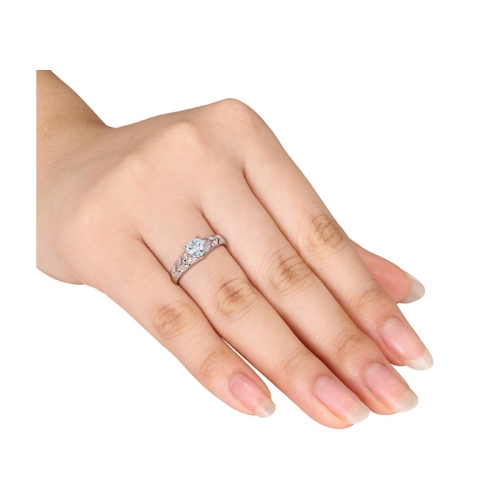 2/5 Carat Aquamarine Heart Ring in Sterling Silver with Accent Diamonds