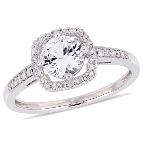 GEM AND HARMONY  1.00 Carat (Ctw) Lab Created Sapphire Halo Engagement Ring In 10K Gold With Diamonds In White