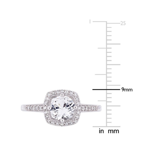 1.00 Carat Lab Created White Sapphire Halo Engagement Ring in 10K White Gold with Diamonds