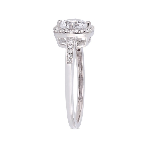 1.00 Carat Lab Created White Sapphire Halo Engagement Ring in 10K White Gold with Diamonds