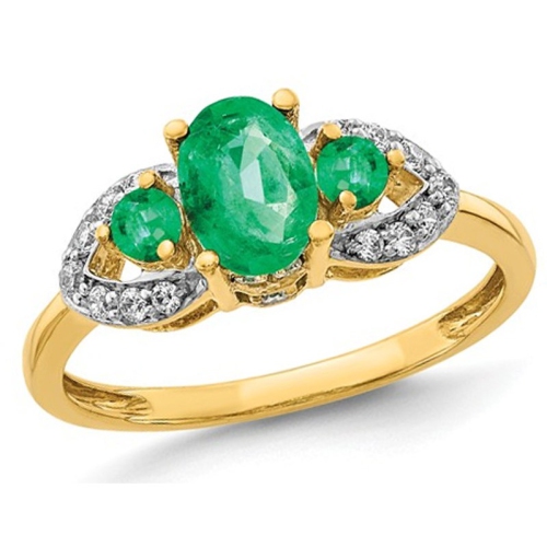 GEM AND HARMONY  9/10 Carat (Ctw) Natural Emerald Ring In 14K Gold With Diamonds 1/7 Carat (Ctw) In Yellow
