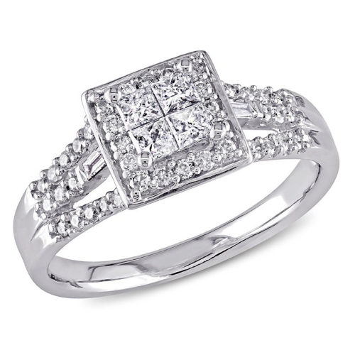 GEM AND HARMONY  1/2 Carat (Ctw G-H, I2-I3) Princess Cut Diamond Engagement Ring In 10K Gold In White