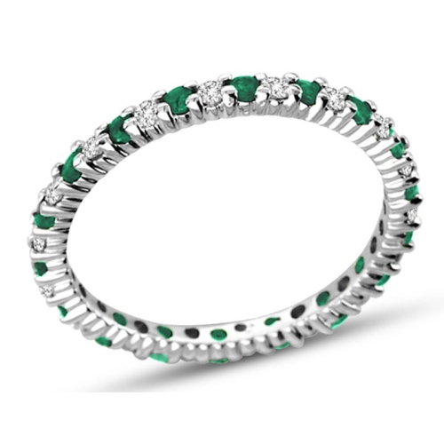 GEM AND HARMONY  3/10 Carat Natural Emerald Eternity Band In 14K Gold With Diamonds 1/4 Carat (Ctw H-I, I1-I2) In White