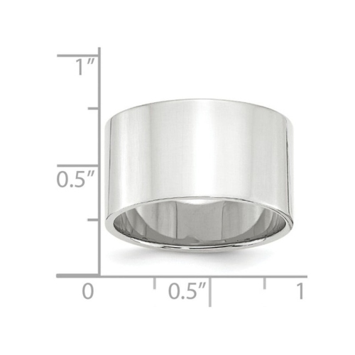 Mens 14K White Gold 12mm Flat Wedding Band Ring