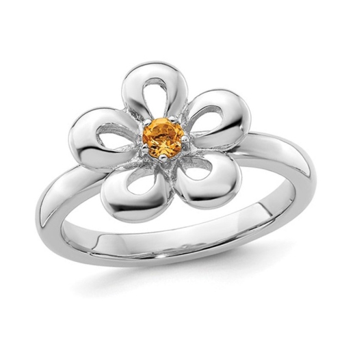 GEM AND HARMONY  1/10 Carat (Ctw) Citrine Flower Ring In Sterling In Silver