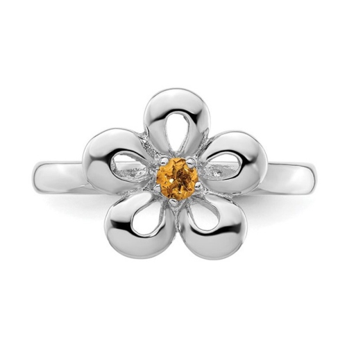 1/10 Carat Citrine Flower Ring in Sterling Silver