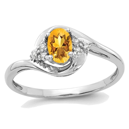 GEM AND HARMONY  2/5 Carat (Ctw) Solitaire Citrine Ring In 14K Gold With Accent Diamonds In White