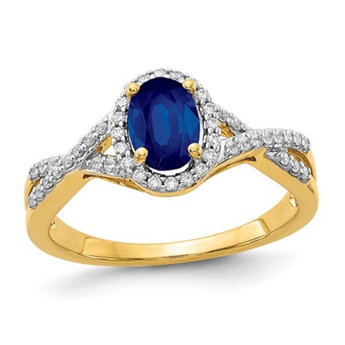 GEM AND HARMONY  9/10 Carat (Ctw) Blue Sapphire Ring In 14K Gold With Diamonds In Yellow