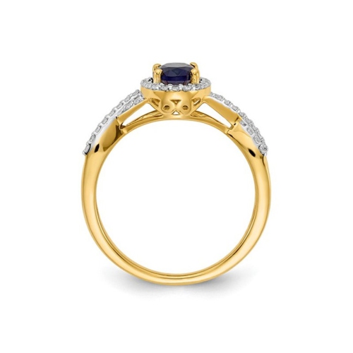 9/10 Carat Blue Sapphire Ring in 14K Yellow Gold with Diamonds