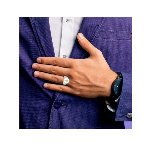 Mens Stainless Steel Ring with 10K Gold Cross