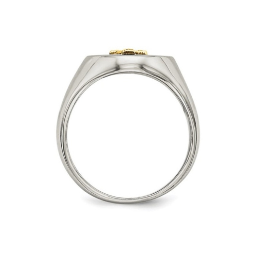 Mens Stainless Steel Ring with 10K Gold Cross