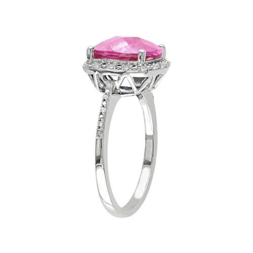 Bague en argent sterling avec saphir rose synthétique en laboratoire et diamants décoratifs 5.80 carats