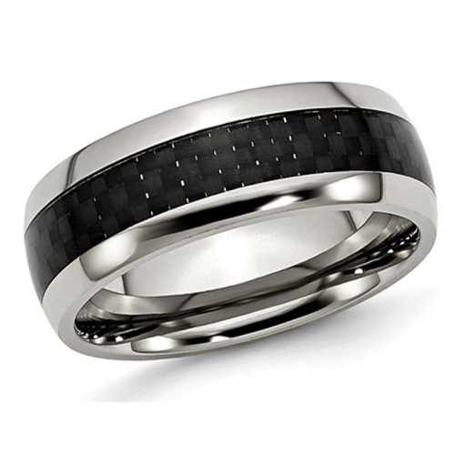 GEM AND HARMONY  Mens Chisel 8MM Stainless Steel And Carbon Fiber Wedding Band Ring In Multicolor