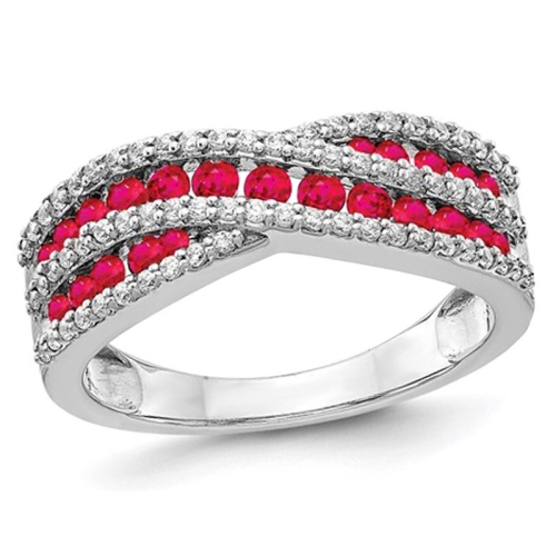 GEM AND HARMONY  7/10 Carat (Ctw) Ruby Criss-Cross Ring In 14K Gold With 1/3 Carat (Ctw) Diamonds In White