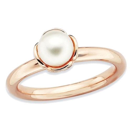 GEM AND HARMONY  Freshwater Cultured Pearl Ring In Rose Plated Sterling Silver In Pink