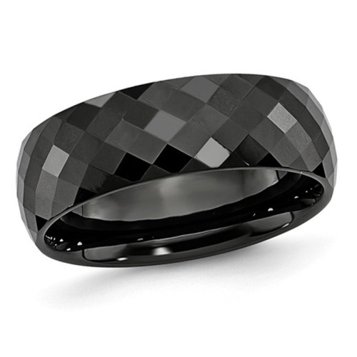 GEM AND HARMONY  Mens Chisel 7.5MM Faceted Ceramic Wedding Band Ring In Black