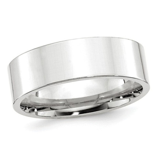 GEM AND HARMONY  Mens 14K Gold 7MM Flat Comfort Fit Wedding Band Ring In White