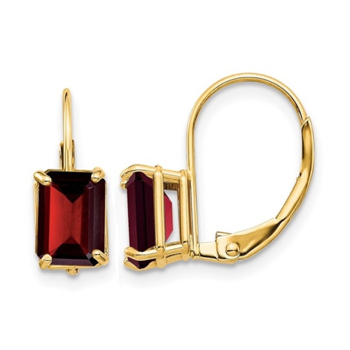 GEM AND HARMONY  7X5MM 2.50 Carat (Ctw) Emerald-Cut Garnet Leverback Earrings In 14K Gold In Yellow