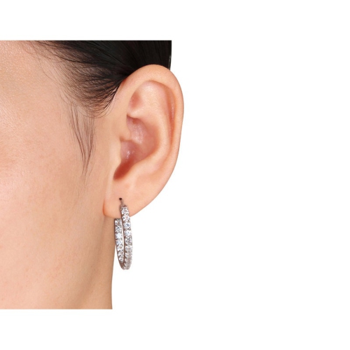3.60 Carat Lab-Created White Sapphire Hoop Earrings in Sterling Silver