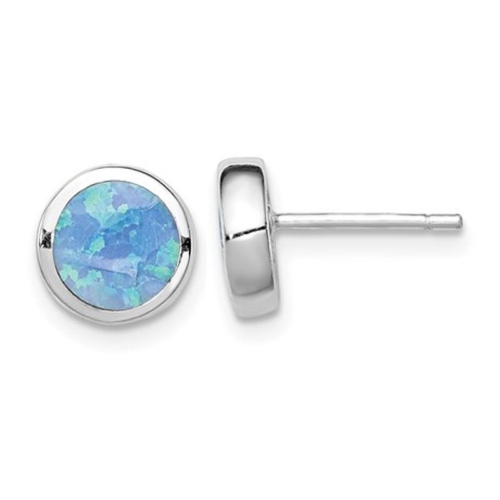 GEM AND HARMONY  Lab-Created Opal 4MM Solitaire Earrings In Sterling Silver In Blue