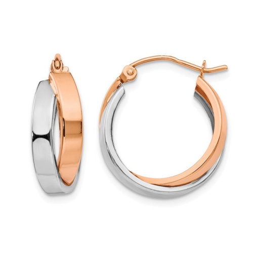 Anneaux d'oreilles ovales polis, or rose et blanc 14 K