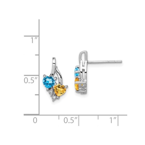 1.00 carat bleu topaze bleu et boucles d'oreilles de coeur de citrine en argent sterling