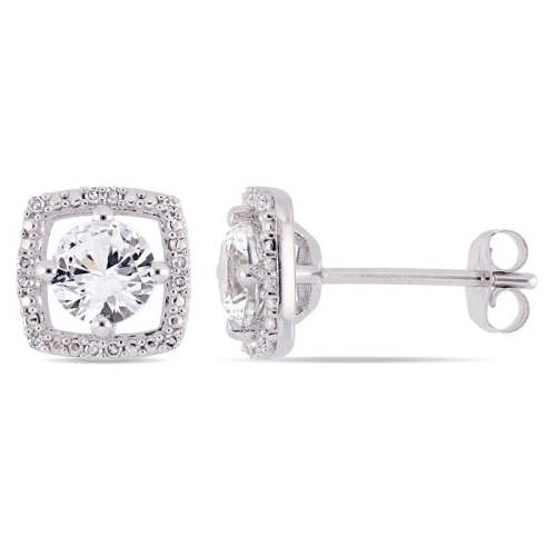 1 1/3 Carat Lab-Created White Sapphire Solitaire Earrings in 10K White Gold with Diamonds