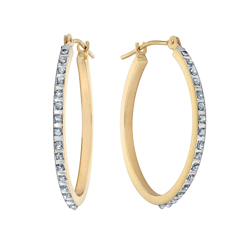 Accent Diamond Oval Hinged Hoop Earrings in 14K Yellow Gold