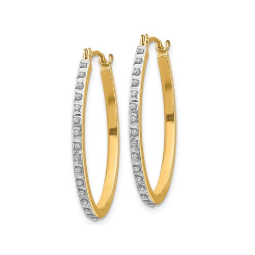 Accent Diamond Oval Hinged Hoop Earrings in 14K Yellow Gold